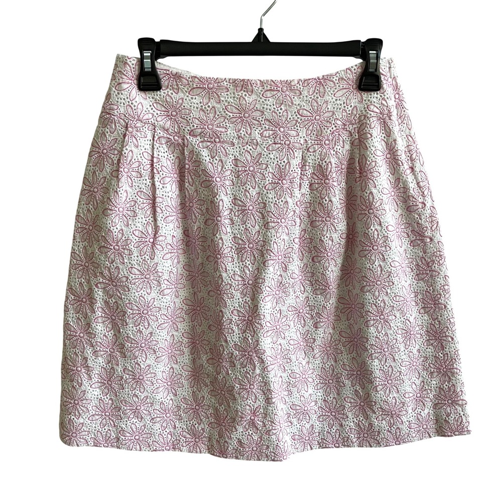 Lilly Pulitzer Vintage Eyelet Mini Skirt Women 6 Pink White Floral Preppy A-Line